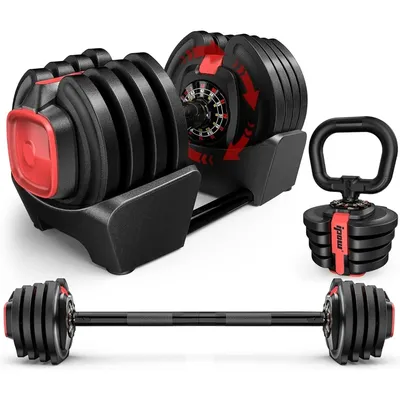 3-in-1 Adjustable Dumbbell Set 40lbs with 12 Weight Increment, Multifuntion Free Weight Set for Home