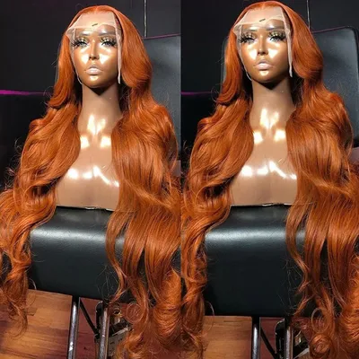 Colored Human Hair Wigs Body Wave Ginger Orange Lace Front Wig 13x4 13x6 HD Lace Frontal Wig Loose