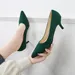 2024 Elegant Pointed Thin Heel Single Shoes Women's Flock Shallow Mid High Heels Party Dress Ball