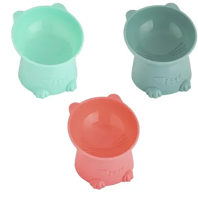 Pet Bowl Water Food Feeding Dish Plate Pet Supplies Cartoon Cat Shape Tilted Anti-overturn Raised