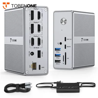 TobenONE Quad Monitor Docking Station with 4 HDMI DisplayLink Docking Station with 120W Charger USB