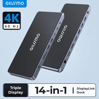 GIISSMO DisplayLink Dock Dual 4K HDMI USB-C Docking Station with Display Port 10Gbps Hub for MacBook