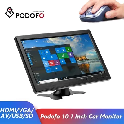 Podofo 10.1" Inch Car Monitor With HDMI VGA for TV & Computer Display LCD Color Screen Car Backup