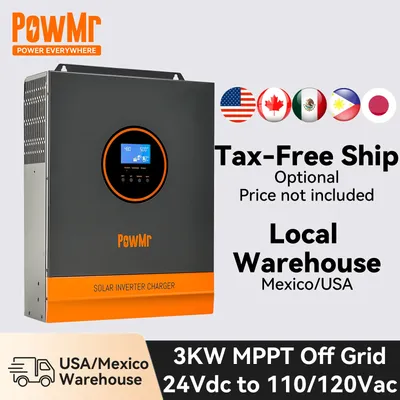 PowMr 24V 110V Solar Inverter Hybrid 3KW MPPT 80A 100A Off Grid Pure Sine Wave Inverter 110V 120V