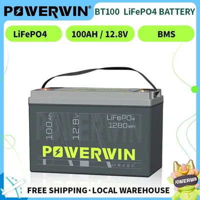 POWERWIN BT100 12.8V 100Ah Local Stock LiFePO4 Battery 1280Wh built-in BMS solar 4000+ deep cycle RV