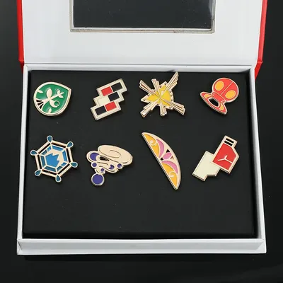 Anime Pokemon 8Pcs Button Brooch Set Kanto Johto Hoenn Sinnoh Unova Kalos League Region Lapel Pin