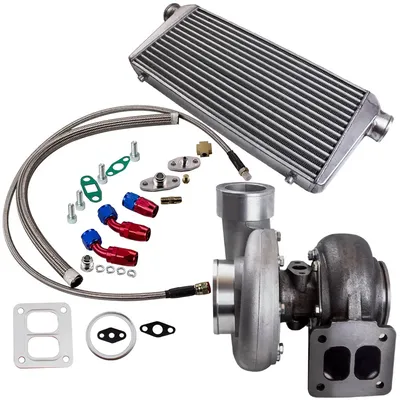 GT45 Universal V-Band Turbo charger + 24"x12"x3" Tube & Fin Intercooler + Oil Drain & Return Line