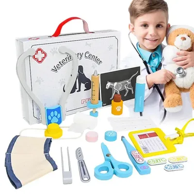 Kids Veterinarian Role-playing Toy Wooden Pretend Role Play Props Doctor Toys Educational Game Toys