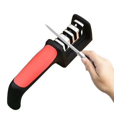 Kitchen 4-Segment Knife Sharpener Household Multi-Functional Hand-Held 4 Purpose Black Sharpening