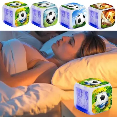 Kids Soccer Alarm Clock Color Changing Alarm Clocks for Bedrooms Creative LED Bedroom Clock with