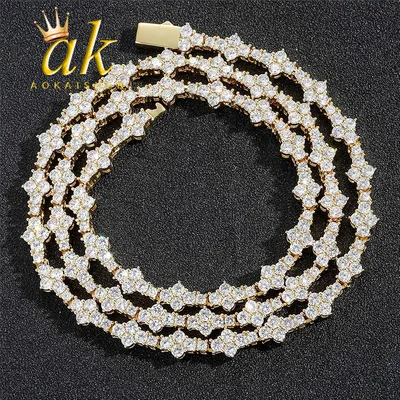 Aokaishen 6.5mm Plum Tennis Chain Women Necklace 2024 New Arrivals Real Gold Plated Iced Out Charms