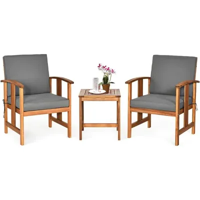 Patio Furniture Set, Includes Outdoor Acacia Wood Cushioned Chairs and Coffee Table, for Garden,