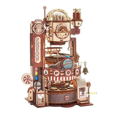 Robotime ROKR 420pcs DIY Chocolate Factory 3D Wooden Puzzle Assembly Marble Run Toy Gift for