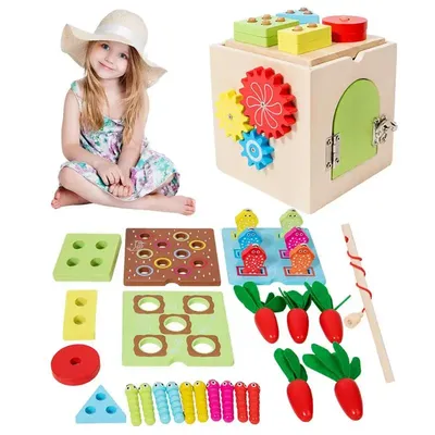 Wooden Activity Cube For Toddlers 9 In1 Shape Sorter Montessori Educational Toys Baby Ages 3 And Up