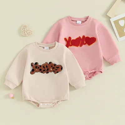 2023-10-24 Lioraitiin 0-18M Newborn Baby Boy Girl Valentines Day Outfit Sweatshirt Bubble Romper