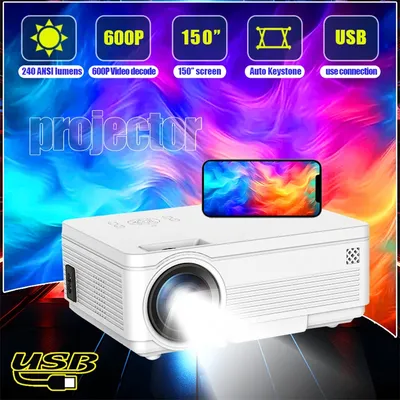 TAIDU Portable Same Screen Projector HD 1024*600P LED 240 ANSI Bluetooth Wifi Short Throw Home