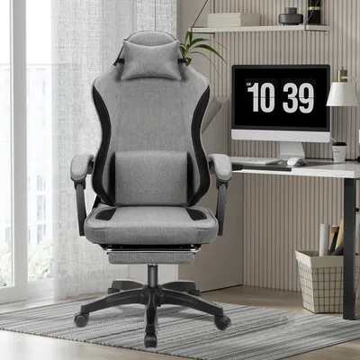 Gaming Chair Fabric with Pocket Spring Cushion, Massage Game Chair Cloth with Headrest, Ergonomic