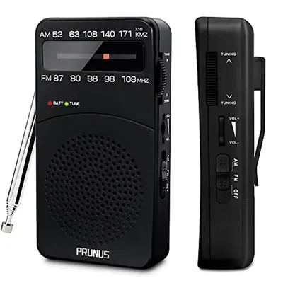 PRUNUS J-166 Portable Radio AM FM, Battery Operated Radio with Tuning Light, Back Clip, Excellent