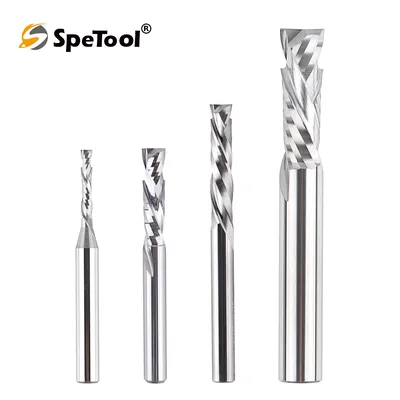 SpeTool 1pc Spiral Router Bit Up Down Compression Bit 1/4 1/2 Inch Shank Solid Carbide CNC Bit for