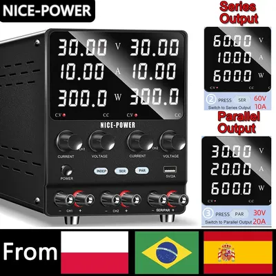 NICE-POWER Dual Output Lab Power Supply, 30V 10A Adjustable Switching Regulated Series (60V 10A)