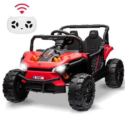 12V Electric UTV Car with Remote Control, Ride on Truck with Toy Storage Spring Suspension, LED