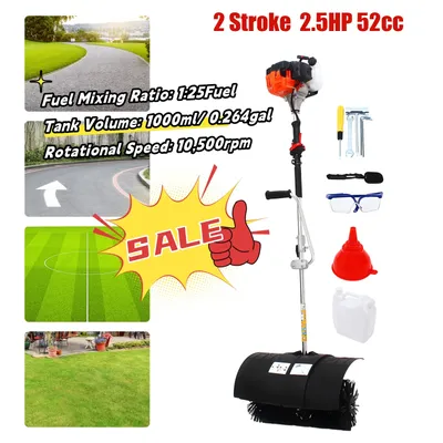 52cc Handheld Gas Power Sweeper Broom Snow Dirt Driveway Walkway Clean 2-Stroke Walk Behind Sweeper