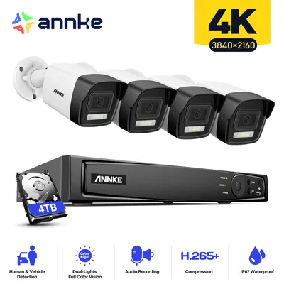 ANNKE H800 4K Ultra HD PoE Network Video Security System 8CH 8MP H.265 Surveillance NVR 4x4K HD IP67