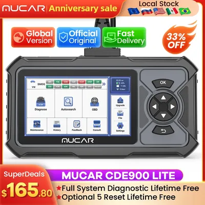 MUCAR CDE900 Lite Auto OBD2 Scanner Full System 5 Reset Lifetime Free Update 32G Erase Code Reader