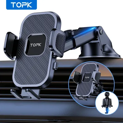 TOPK Phone Holder for Cars 2-IN-1, Car Phone Holder Mount for Dashboard & Air Vent Compatible with