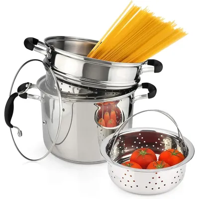 AVACRAFT 18/10 Stainless Steel, 4 Piece Pasta Pot with Strainer Insert, Stock Pot with Steamer