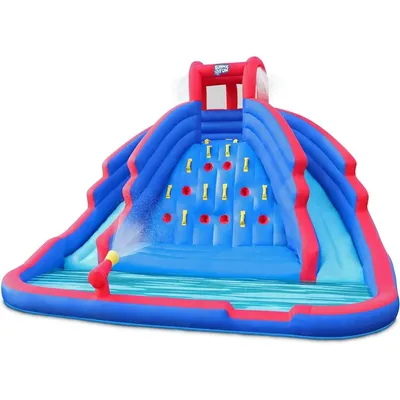 Ultra Climber Inflatable Water Slide Park – Heavy-Duty for Outdoor Fun - Climbing Wall, Two Slides &