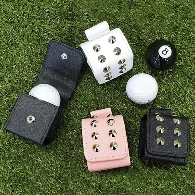 Mini Golf Ball Bag Golf Ball Storage Pouches PU Leather Rivets Golf Ball Storage Protective Cover