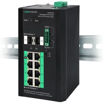 LINOVISION Industrial 8 Ports Full Gigabit Managed POE Switch with DC12~57V Voltage Input