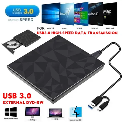 NEW USB 3.0 Type C DVD Drive CD Burner Driver High-speed Read-write Recorder External DVD-RW Player