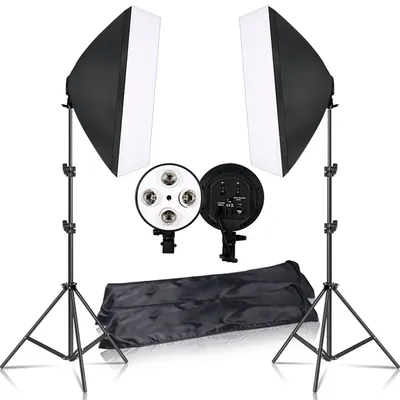 Photography Softbox Lighting Kit With E27 Lamp Holder,8pcs LED Bulb,Carry Bag,Soft Box