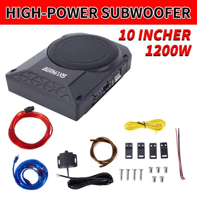 10-inch car active 1200W max 12V high-power subwoofer, ultra-thin body high-fidelity audio