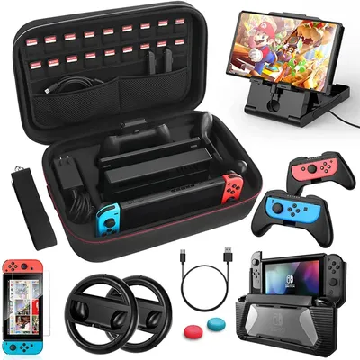 Case Accessory Kit Compatible Nintendo Nintendo Switch 12-in-1 Switch Carrying Case PlayStand Grip