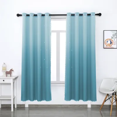 Blue 52 in. W x 96 in. L Room Darkening Curtains Monochrome Gradient Curtains for Kids Room (2