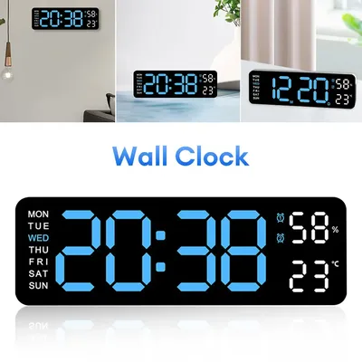 Digital LED Wall Alarm Clock with Calendar and Temperature Display for Bedroom Living Room Table