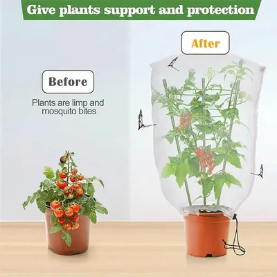 Mesh Tomato Cage Garden Plant Stakes With Tie Rope And 3 Drawstring Nets Anti-bird Tomato Cages For