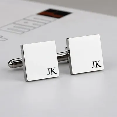 Silver Color Name Cufflinks Custom Square Engraved LGO Date Initial Shirt CuffLink Wedding Groom