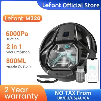 Lefant M320 cordless Robot Vacuum Cleaner and mop, 6000Pa ,210 Mins Runtime,Self-Charging,Ideal for