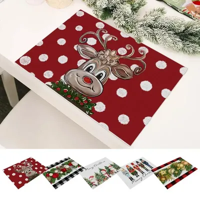 Christmas Table Mats Christmas Polyester Place Mats for Table Festive Dining Room Decor Machine