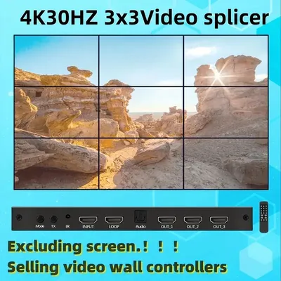 Video wall controller 3x3, HDMI 4K 30Hz TV wall processor, 1 input and 9 outputs, 180 degree