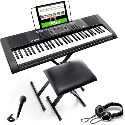 Melody 61 Key Keyboard Piano for Beginners with Speakers, Stand, Bench, Headphones, Microphone,