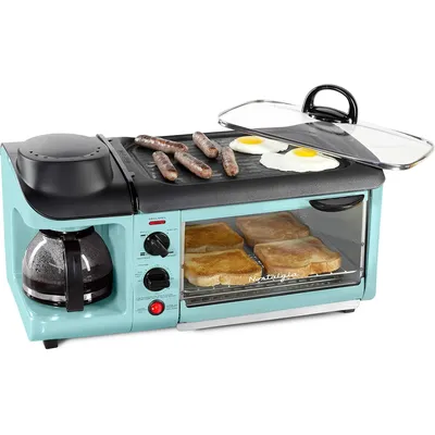 3-in-1 Breakfast Station - Includes Coffee Maker, Non-Stick Griddle, and 4-Slice Toaster Oven -