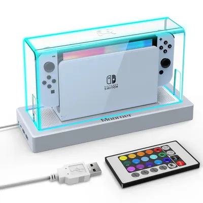 Dust Cover with 16 LED Colors Light Base for Nintendo Switch/OLED, Acrylic Clear Display Box