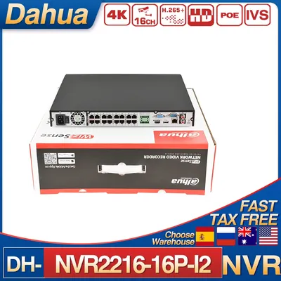 Original Dahua 12MP 16CH 1U 16POE 2HDDs NVR NVR2216-16P-I2 Network WizSense Video Recorder Connected