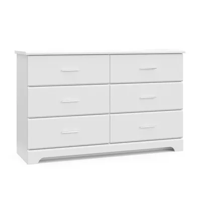 Brocside-Double Dresser for Nursery, Chest of Drawers, White, GREENGUARD, Gold Certified, 6 Drawer