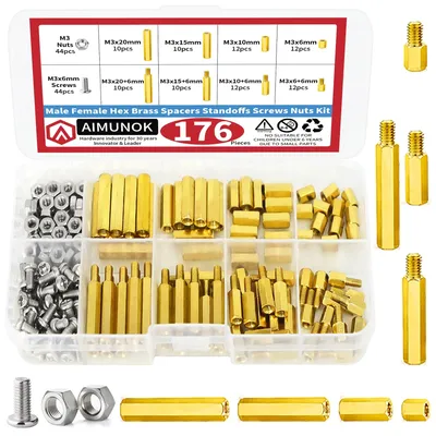 176pcs M3 Motherboard Standoffs&Screws&Nuts Kit, Hex Male-Female Brass Spacer Standoffs, Laptop